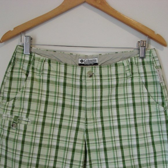 Columbia Plaid Shorts Green White Plaid Bermuda Golf Long Shorts Size 8 - Picture 2 of 13